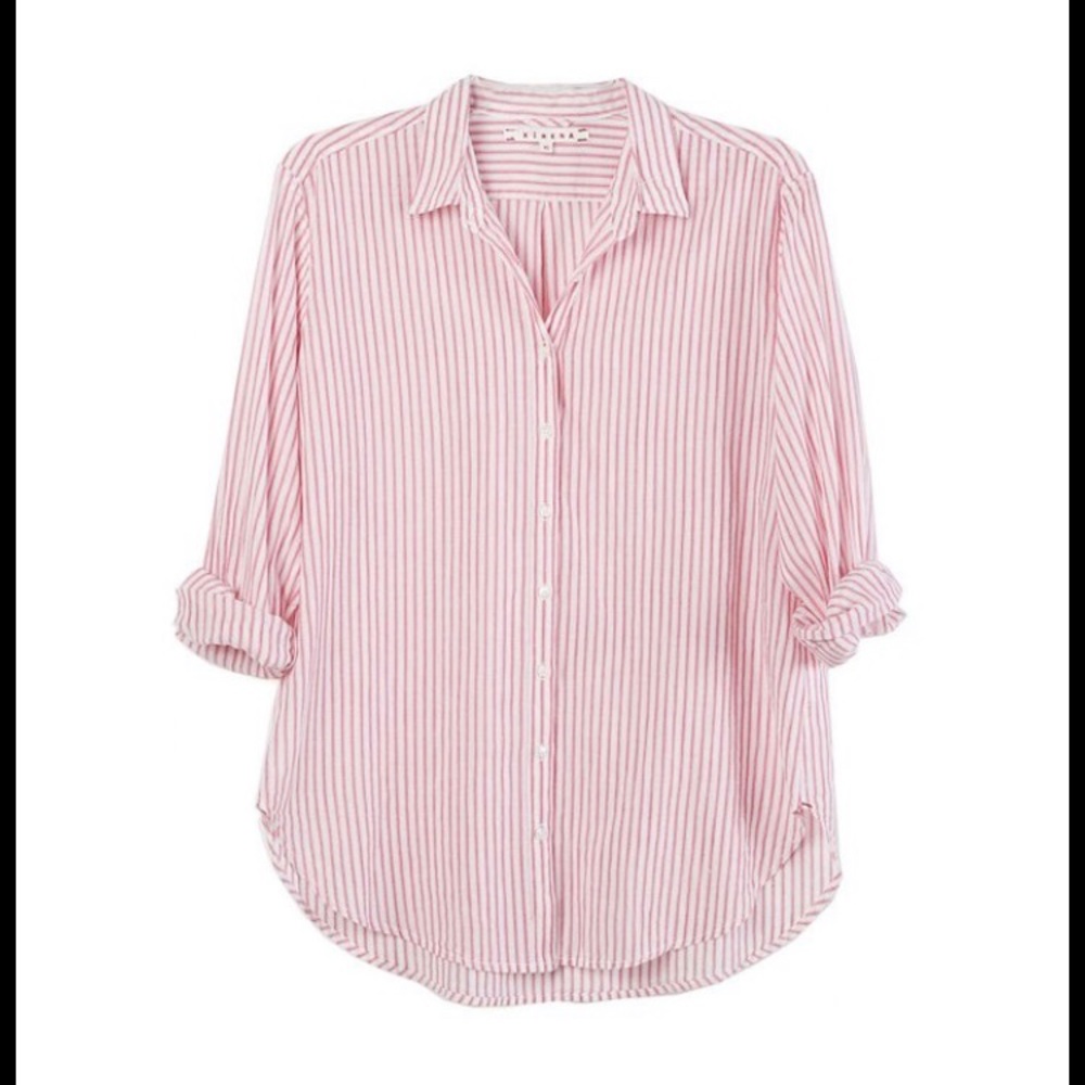 XiRENA Pink and White Striped Button-Down Shirt